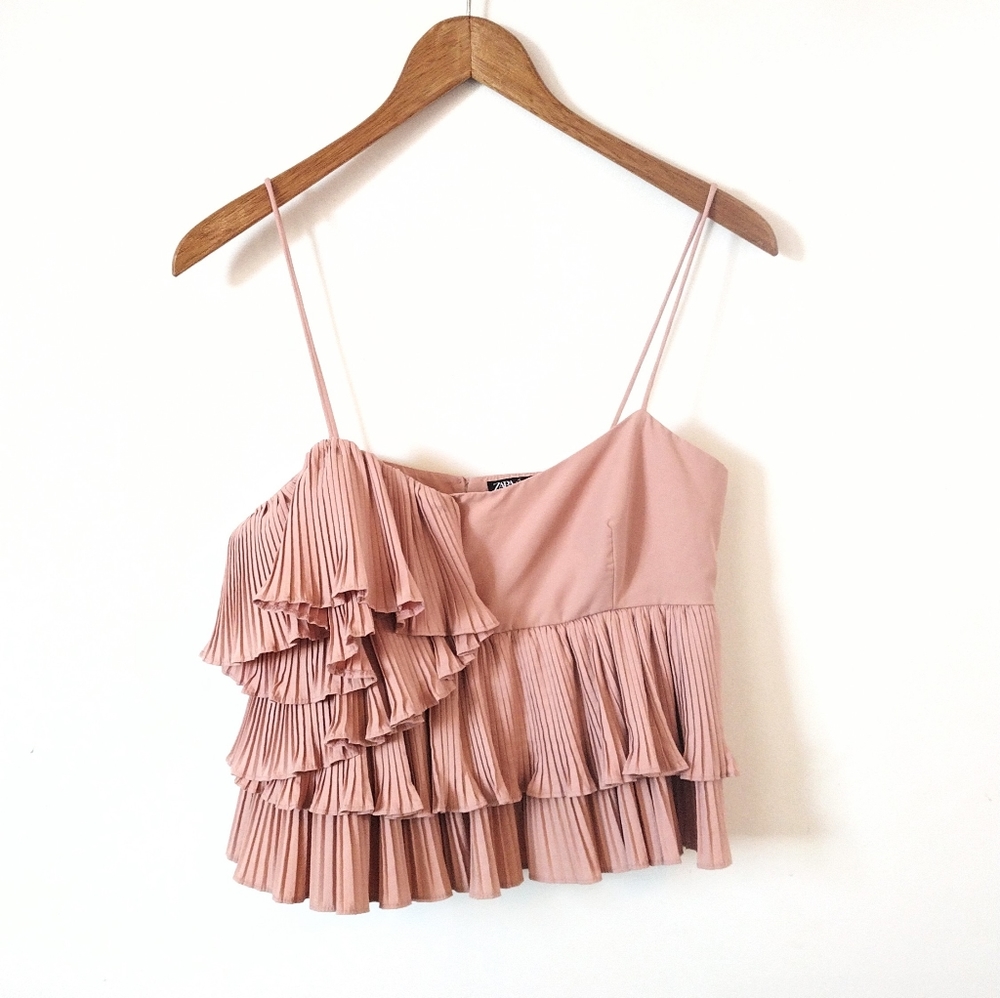 🌿 Zara Pink Ruffle Crop Top - Picture 3 of 4